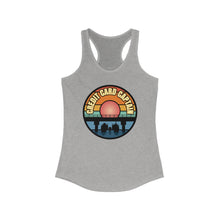 Load image into Gallery viewer, Sunset Under The Bridge Pontoon Dispensor Official Credit Card Captain Women's Racerback Tank