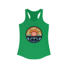 Load image into Gallery viewer, Sunset Under The Bridge Pontoon Dispensor Official Credit Card Captain Women's Racerback Tank