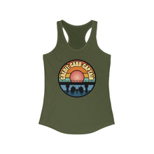 Load image into Gallery viewer, Sunset Under The Bridge Pontoon Dispensor Official Credit Card Captain Women's Racerback Tank