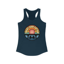 Load image into Gallery viewer, Sunset Under The Bridge Pontoon Dispensor Official Credit Card Captain Women's Racerback Tank