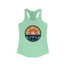 Load image into Gallery viewer, Sunset Under The Bridge Pontoon Dispensor Official Credit Card Captain Women's Racerback Tank