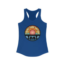 Load image into Gallery viewer, Sunset Under The Bridge Pontoon Dispensor Official Credit Card Captain Women's Racerback Tank