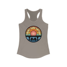 Load image into Gallery viewer, Sunset Under The Bridge Pontoon Dispensor Official Credit Card Captain Women's Racerback Tank