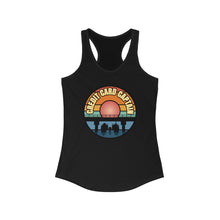 Load image into Gallery viewer, Sunset Under The Bridge Pontoon Dispensor Official Credit Card Captain Women's Racerback Tank