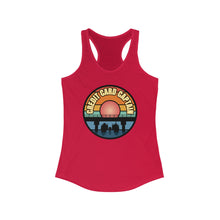 Load image into Gallery viewer, Sunset Under The Bridge Pontoon Dispensor Official Credit Card Captain Women's Racerback Tank