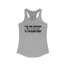 Load image into Gallery viewer, I'm the Captain, I'm Always Right Funny Official Credit Card Captain Women's Racerback Tank