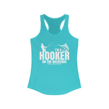 Load image into Gallery viewer, I'm a Hooker on the Weekends Marlin Design Funny Credit Card Captain Women's Racerback Tanktop