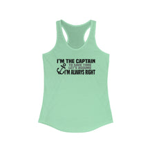 Load image into Gallery viewer, I&#39;m the Captain, I&#39;m Always Right Funny Official Credit Card Captain Women&#39;s Racerback Tank
