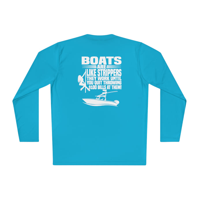 Boats Are Like Strippers Funny Official Credit Card Captain- Center Console Design with Rigging Long Sleeve Tee