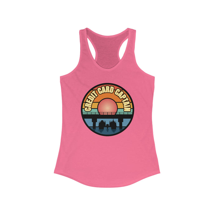 Sunset Under The Bridge Pontoon Dispensor Official Credit Card Captain Women's Racerback Tank