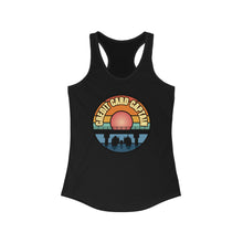 Load image into Gallery viewer, Sunset Under The Bridge Pontoon Dispensor Official Credit Card Captain Women&#39;s Racerback Tank
