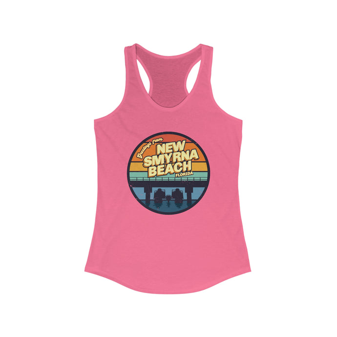 Greetings From New Smyrna Beach Credit Card Captain Women's Racerback Tank