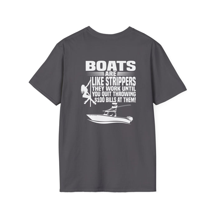 Boats Are Like Strippers Funny Official Credit Card Captain- Center Console Design with Rigging Softstyle T-Shirt