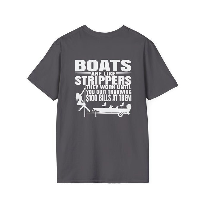 Boats Are Like Strippers Funny Official Credit Card Captain- Bass Boat Design Softstyle T-Shirt